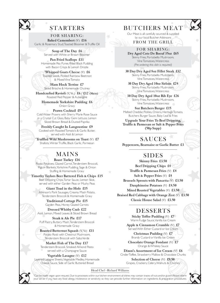 Christmas Menus in Holmfirth 2022 at Holmfirth Info